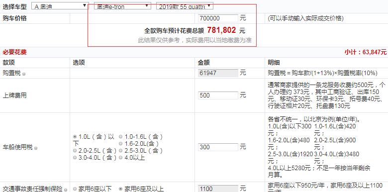 奥迪e-tron时尚型售价多少？奥迪e-tron全款大概多少钱？