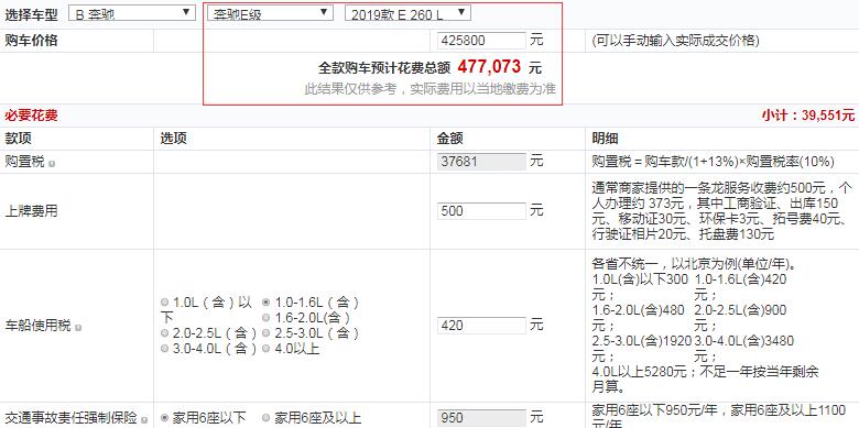 2019款奔驰E260L全款多少钱？2019款奔驰E级入门版价格