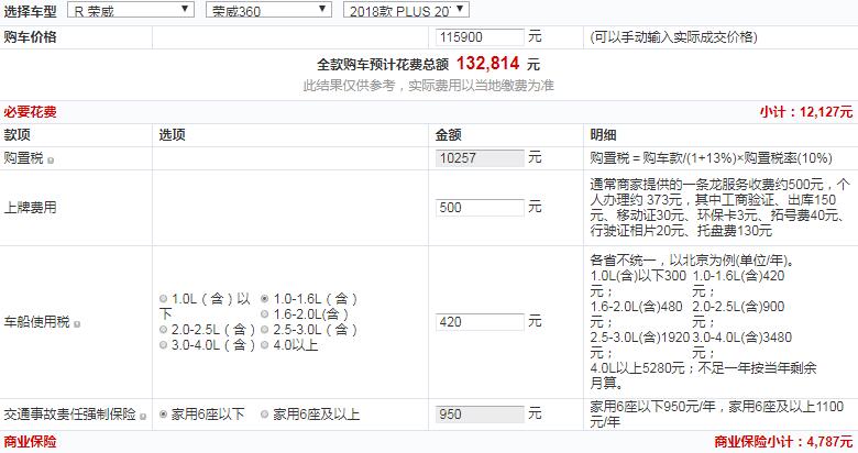 荣威360PLUS双离合旗舰版落地价多少钱？