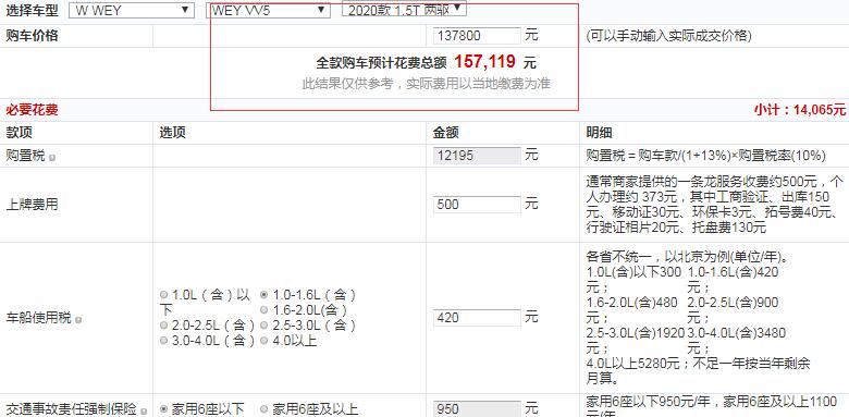 2020款VV5两驱智先锋全款落地多少钱？