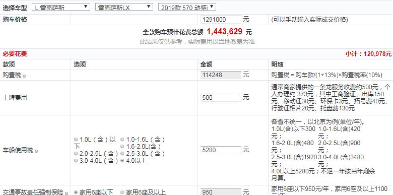 2019款雷克萨斯LX570动感豪华版提车大概多少钱？