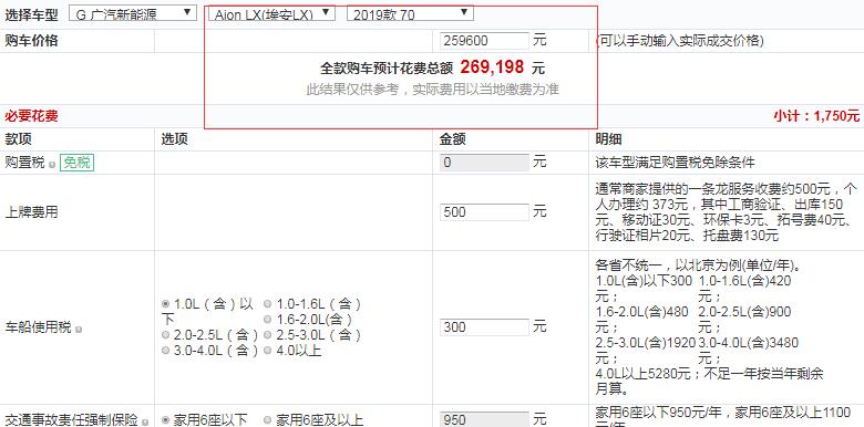 广汽新能源AionLX70全款提车多少钱？