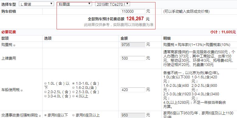 2019款科雷缤Tce240手动劲酷型全款多少钱？