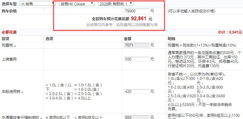 2020款哈弗H6Coupe手动舒适型全款多少钱？