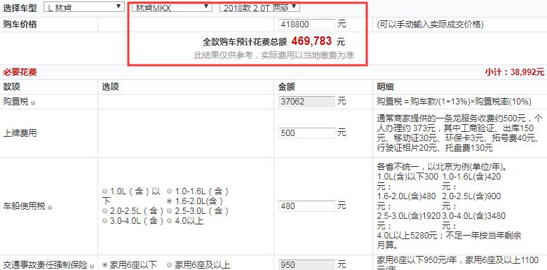 2018款林肯MKX尊享版全款价格多少？