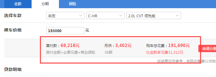 2020款丰田C-HR领先版多少钱可以提车？