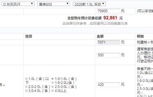 2020款景逸S50尊享型全款落地价多少？