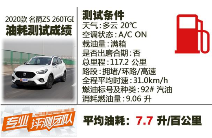 2020款名爵ZS1.3T油耗测试 20款名爵ZS真实油耗多少