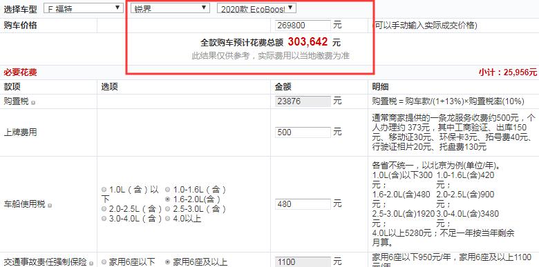 2020款锐界两驱豪锐型全款落地价多少钱？