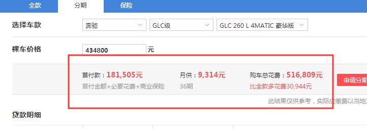 2019款奔驰GLC260L豪华型提车需求多少钱？