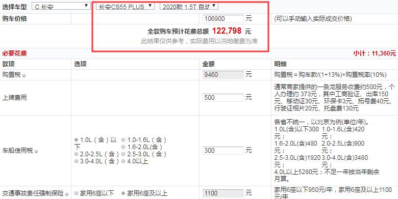 CS55PLUS自动炫色型全款落地价大概多少钱？