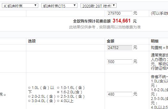 2020款凯迪拉克CT5技术型全款价格大概多少钱？