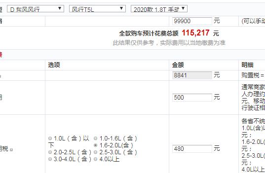 2020款风行T5L手动豪华型全款落地价大概多少？