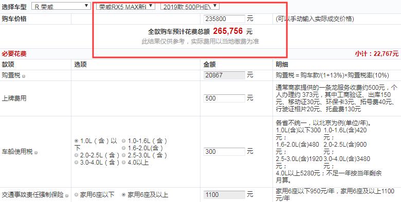 荣威RX5eMAX智能座舱至尊版全款落地价多少？