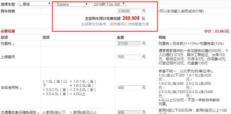 雷诺Espace舒逸版全款价格大概多少钱？