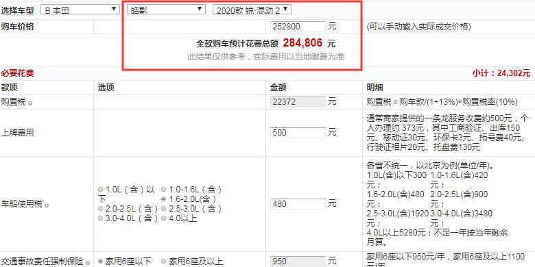 本田皓影锐·幻夜版全款大概多少钱提车？