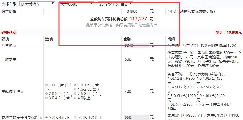 大乘G60S自动尊贵型全款落地价大概多少钱？