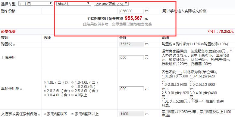 埃尔法双擎尊贵版全款大概落地价多少？