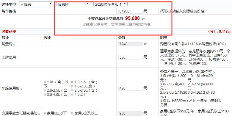 哈弗h4乐享版手动劲全款大概花费多少钱？