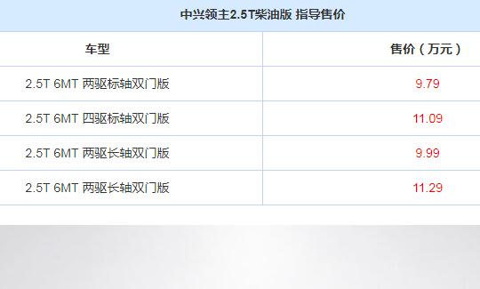 2020款领主柴油版各款价格一览