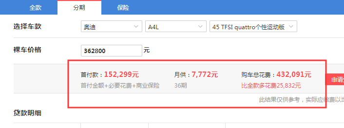 2019款奥迪A4L个性运动版全款落地多少钱？