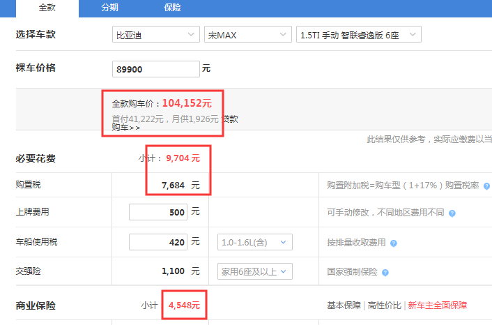 2019款宋MAX手动睿逸版全款落地多少钱？