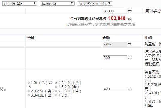 2020款传祺GS4手动舒适版全款价格大概多少？