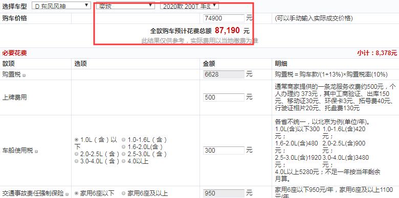 2020款风神奕炫手动炫目版全款大概花费多少钱？