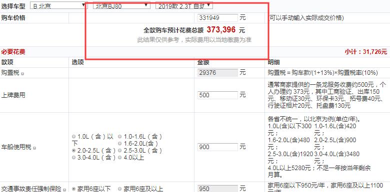 北京BJ80盛世华章版全款价格大概多少钱？