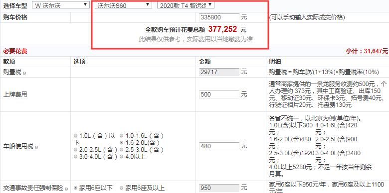 2020款沃尔沃S60智远运动版全款大概落地价多少？