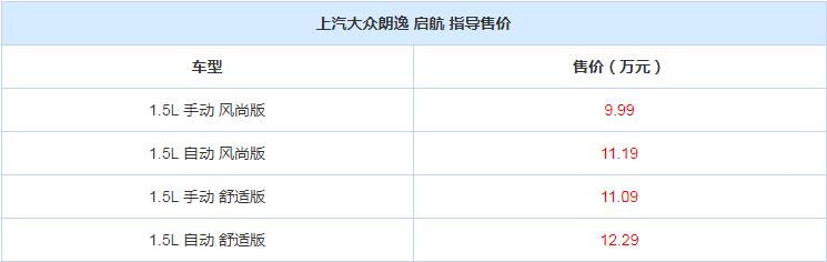 2019款朗逸启航各款车型价格一览