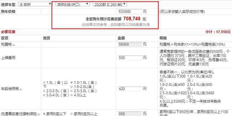 2020款奔驰E260敞篷轿跑车全款大概多少钱提车？