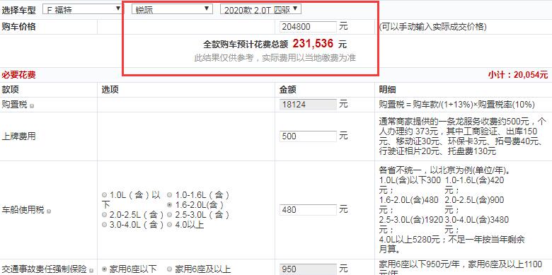 福特锐际四驱嘉享款全款大概花费多少钱？