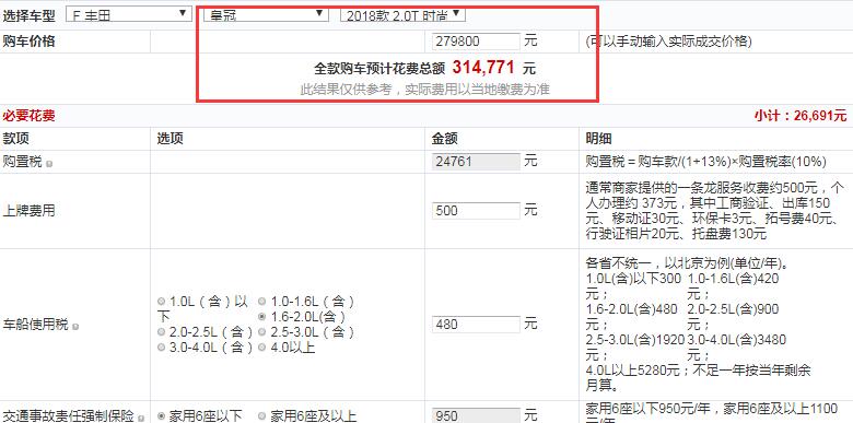 2018款皇冠时尚版全款价格多少钱？