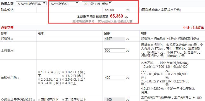 2019款斯威X3手动超值型全款价格大概花费多少钱？