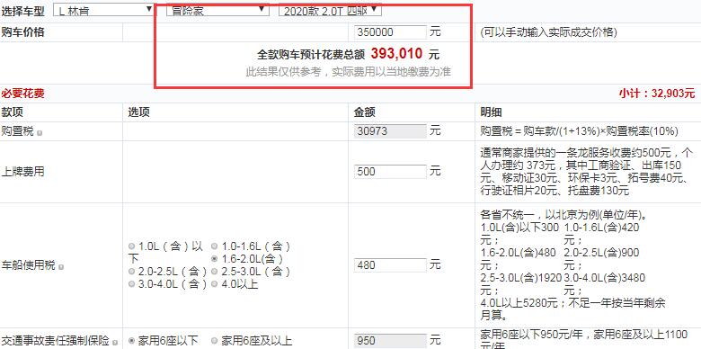 林肯冒险家四驱尊耀版全款大概多少钱提车？