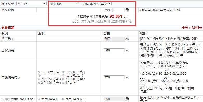 2020款森雅R8手动豪华型全款大概价格多少钱？