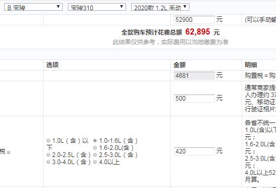 2020款宝骏310手动豪华型全款价格大概多少钱？