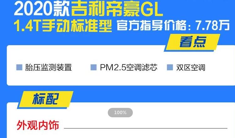 2020款帝豪GL1.4T手动标准版怎么样？