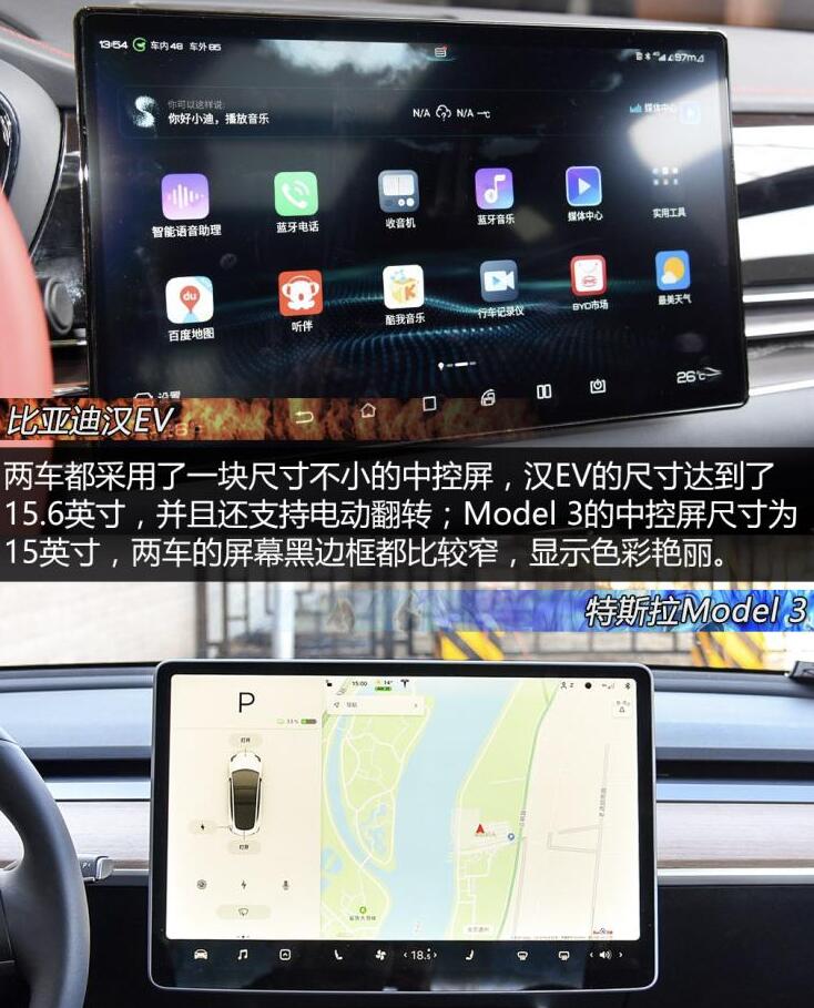 汉EV和model3内饰及配置对比