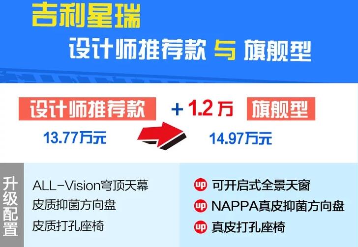 吉利星瑞设计师推荐款和旗舰型区别是什么