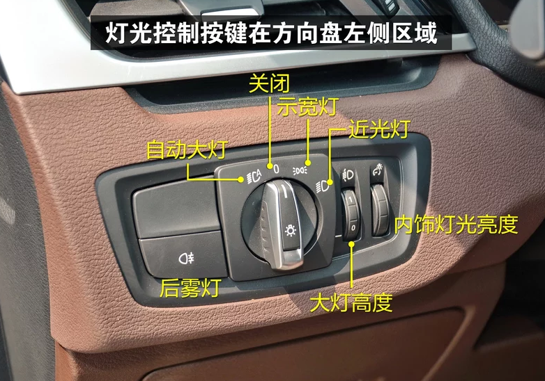 20款新宝马x1的灯光控制按键在方向盘左侧的位置,这辆是有自动大灯